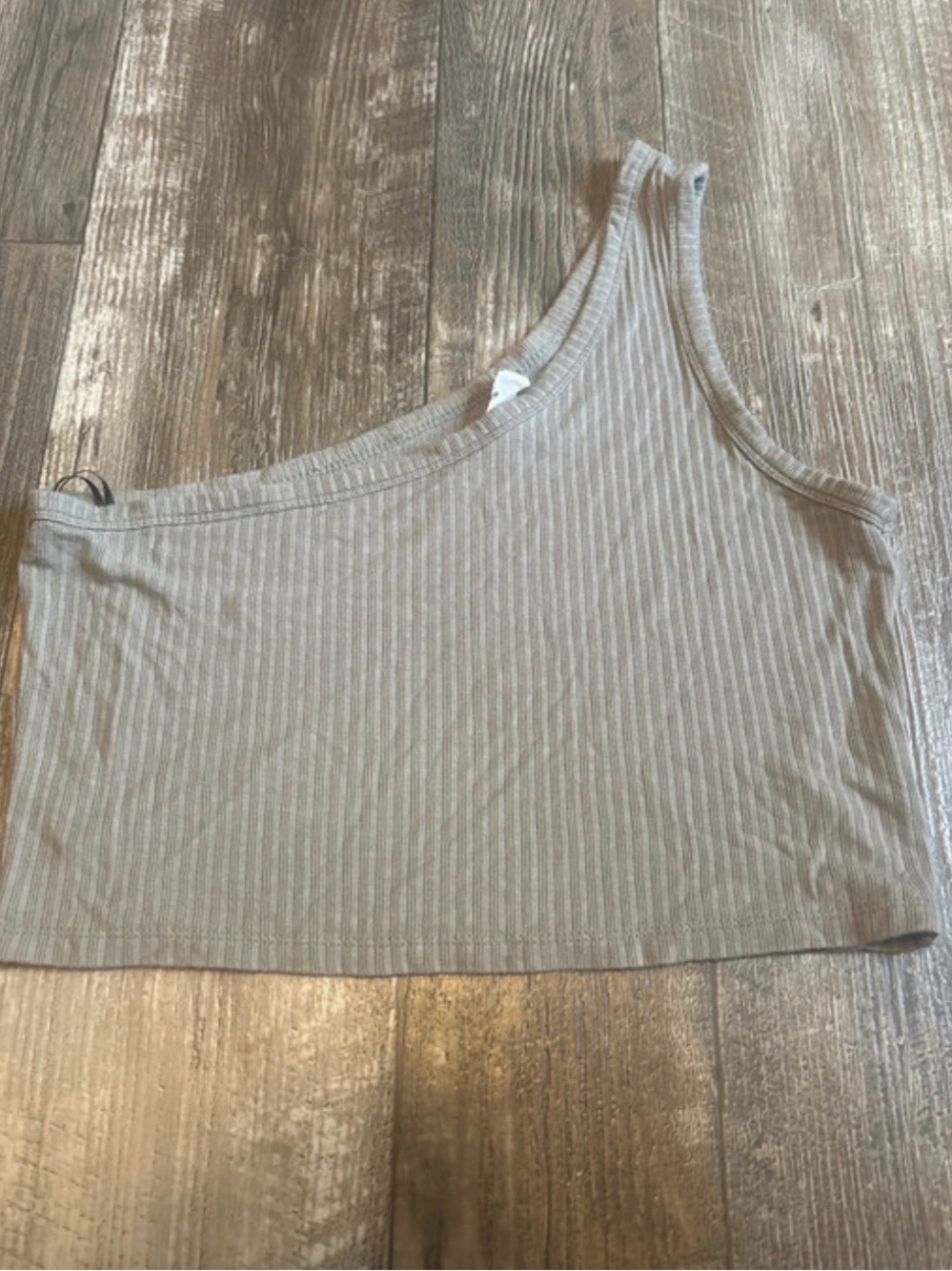 One-Shoulder Ribbed Tank Top — Taupe